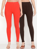 TAG 7 Women Orange & Brown Solid Ankle-Length Leggings Pack Of 2