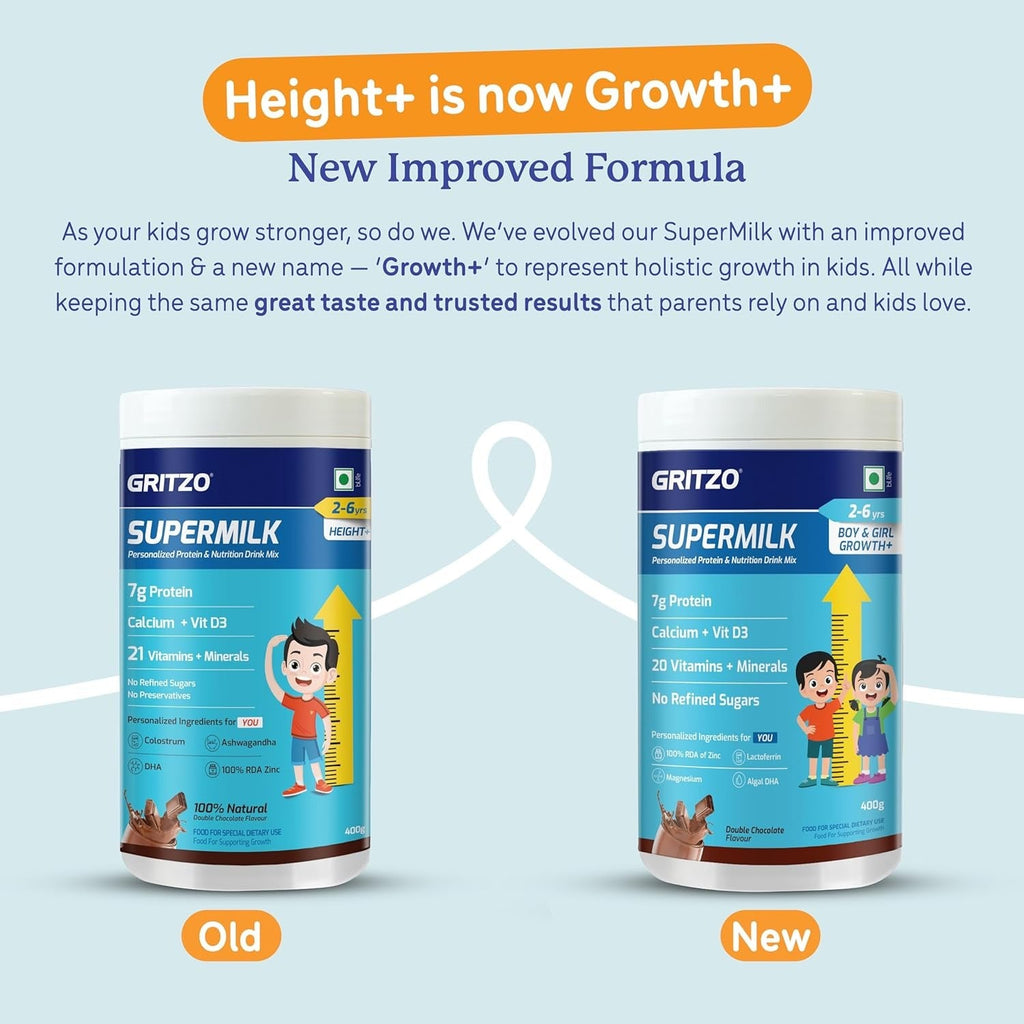 Gritzo Supermilk Height+ For 2-6Y Boys/Girls - Double Chocolate Flavor - Distacart