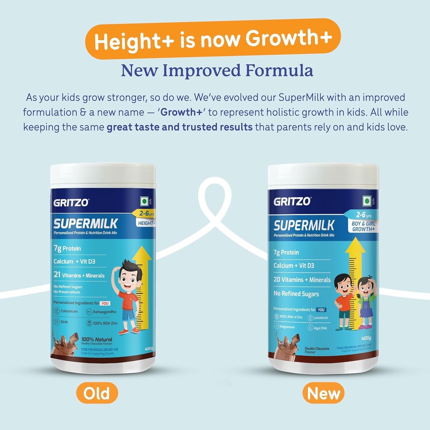 Gritzo Supermilk Height+ For 2-6Y Boys/Girls - Double Chocolate Flavor - Distacart