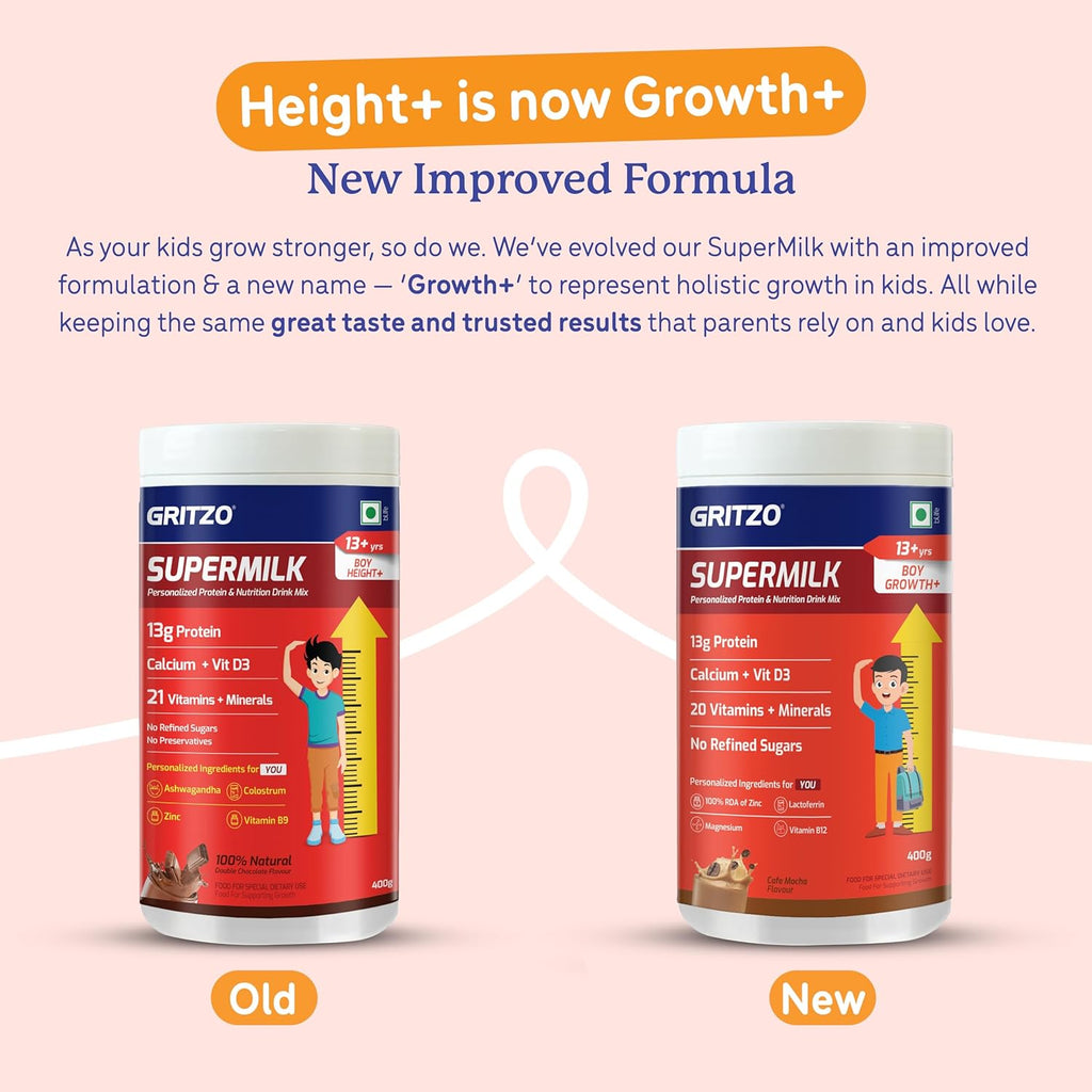 Gritzo Supermilk Height+ Health Drink For 13+Y Boys - Double Chocolate - Distacart