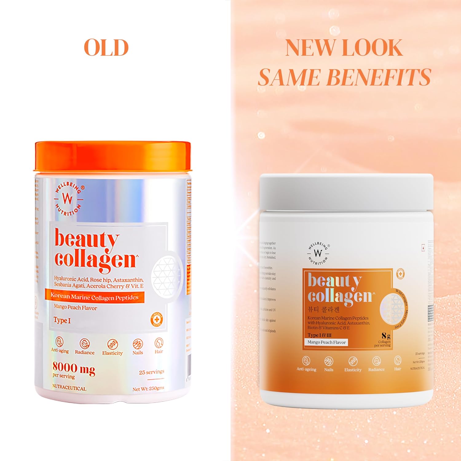 Wellbeing Nutrition Beauty Korean Marine Collagen Peptides-Mango Peach Flavor - Distacart