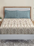 MYTRIDENT Dusk and Dawn Beige Printed Pure Cotton 144 TC Queen Bedsheet 2 Pillow Covers