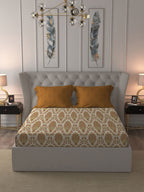 MYTRIDENT Celebration Cream-Coloured Ethnic Cotton 144 TC Queen Bedsheet & 2 Pillow Covers