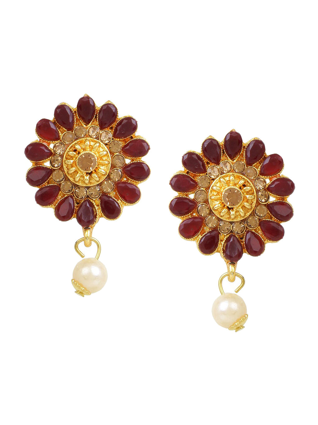 Cardinal Gold-Plated Maroon Onyx-Studded & Beaded Jewellery Set - Distacart