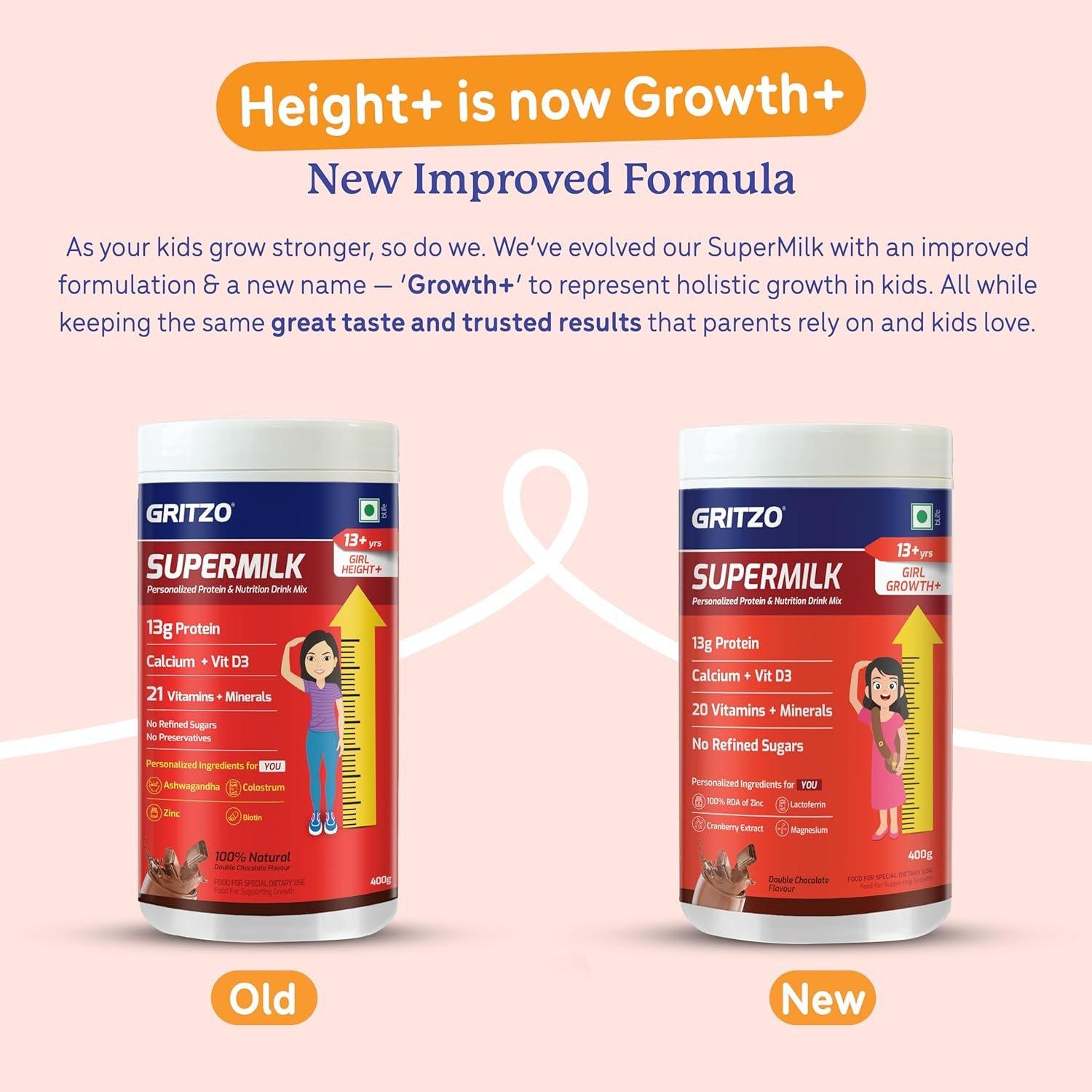 Gritzo Supermilk Height+ Health Drink For 13+Y Girls - Double Chocolate