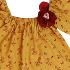 Mhyssa Half Frill Sleeves Square Neck Yellow Block Printed Frock