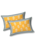 BLOCKS OF INDIA Yellow Ethnic Motifs Cotton 210 TC Super King Bedsheet & 2 Pillow Covers