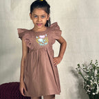 ArthLife Brown Flower Embroidered Frill Dress