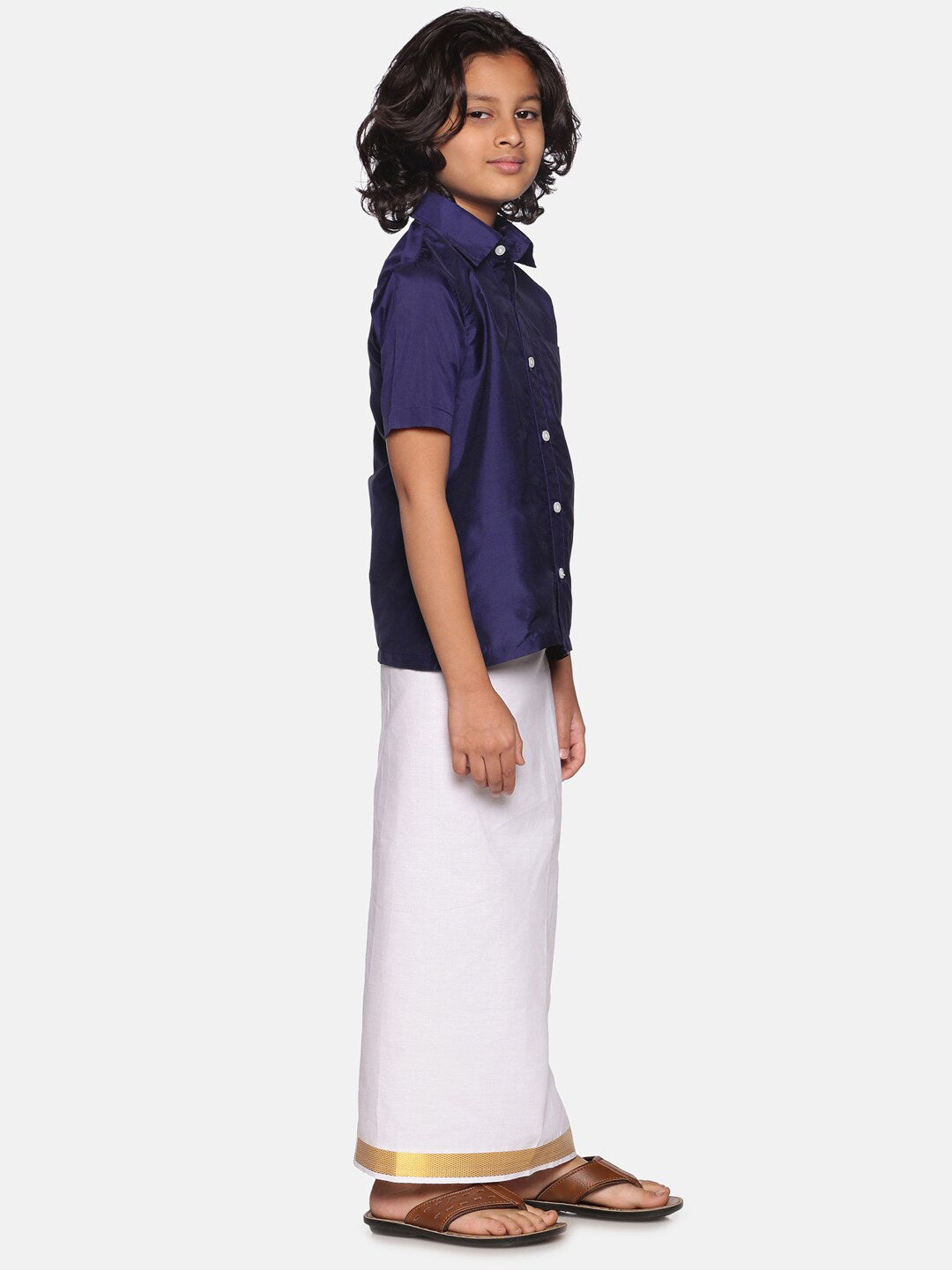 Sethukrishna Boys Navy Blue Shirt With Readymade Dhoti