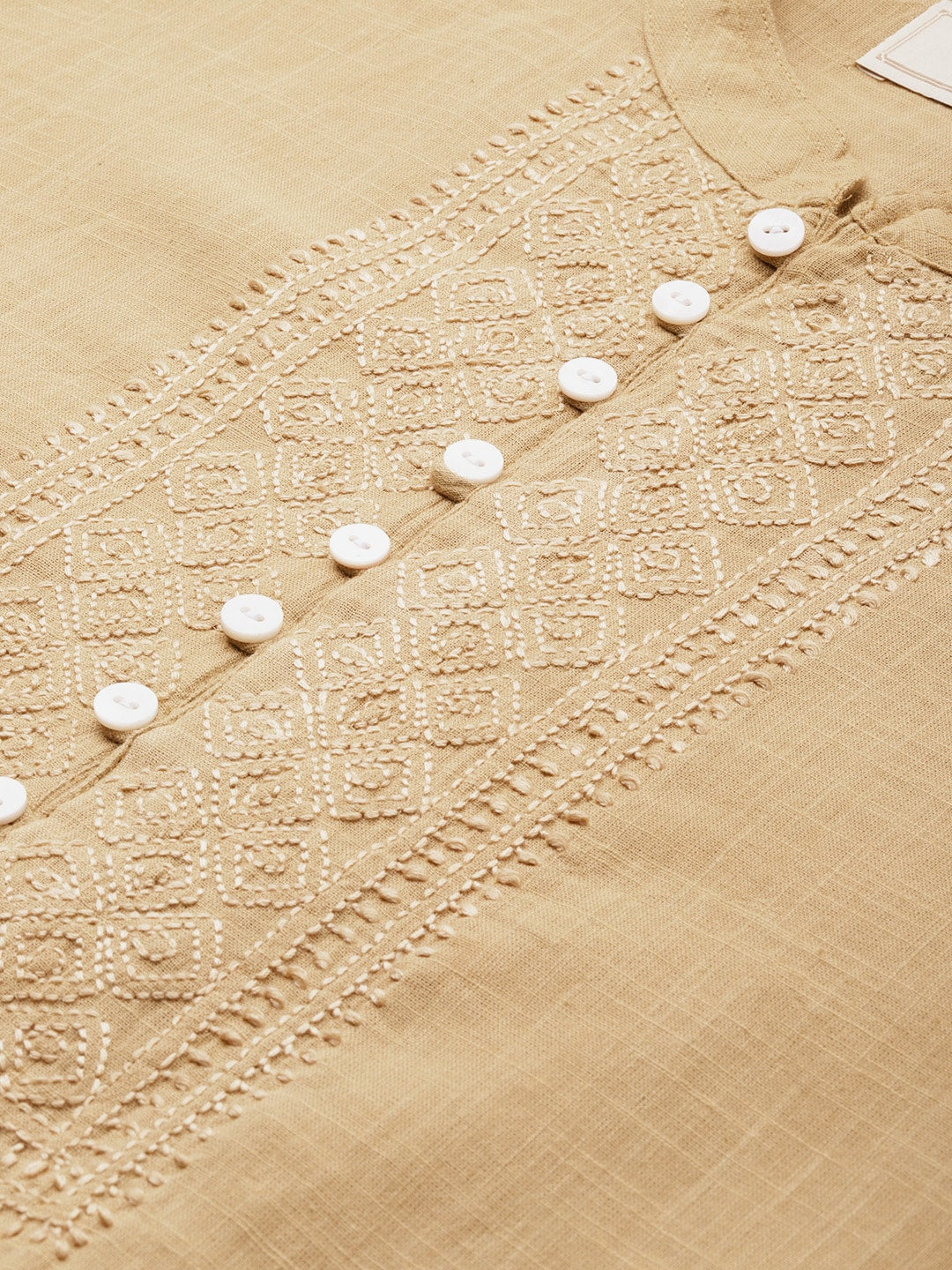 House of Pataudi Men Pure Cotton Solid Chikankari Jashn Short Kurta
