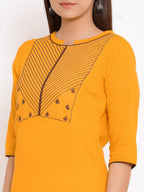 HERE&NOW Yellow Geometric Yoke Design Thread Work Kurta