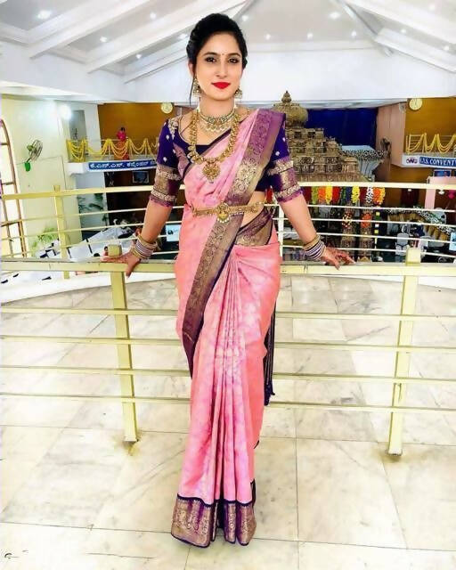 DEIANA'S Beautiful Designer Golden zari Soft Lichi Silk Saree - Peach