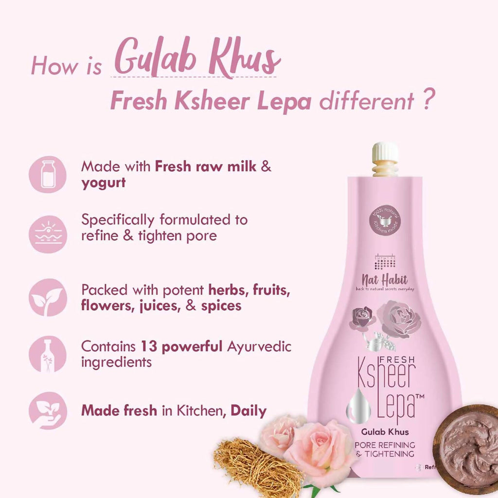 Nat Habit Fresh Gulab Khus Ksheer Lepa Face Mask For Pore Refining, Tightening - Distacart