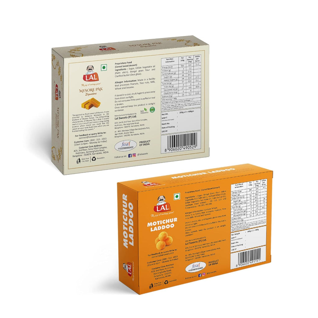 Lal Sweets Combo Pack of Mysore Pak and Motichur Laddoo - Distacart