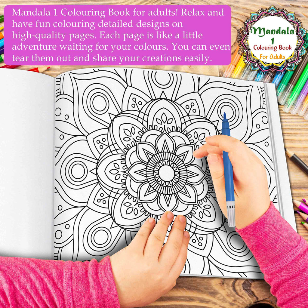 Art Therapy Mandala Adult Colouring Book 1: Mandala Colouring Book, Adult Coloring Book Kit with 12 Sketch Pens, Fun for Adults, Relaxing Coloring workbook