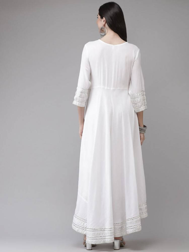 Yufta White Embroidered Ethnic Maxi Dress