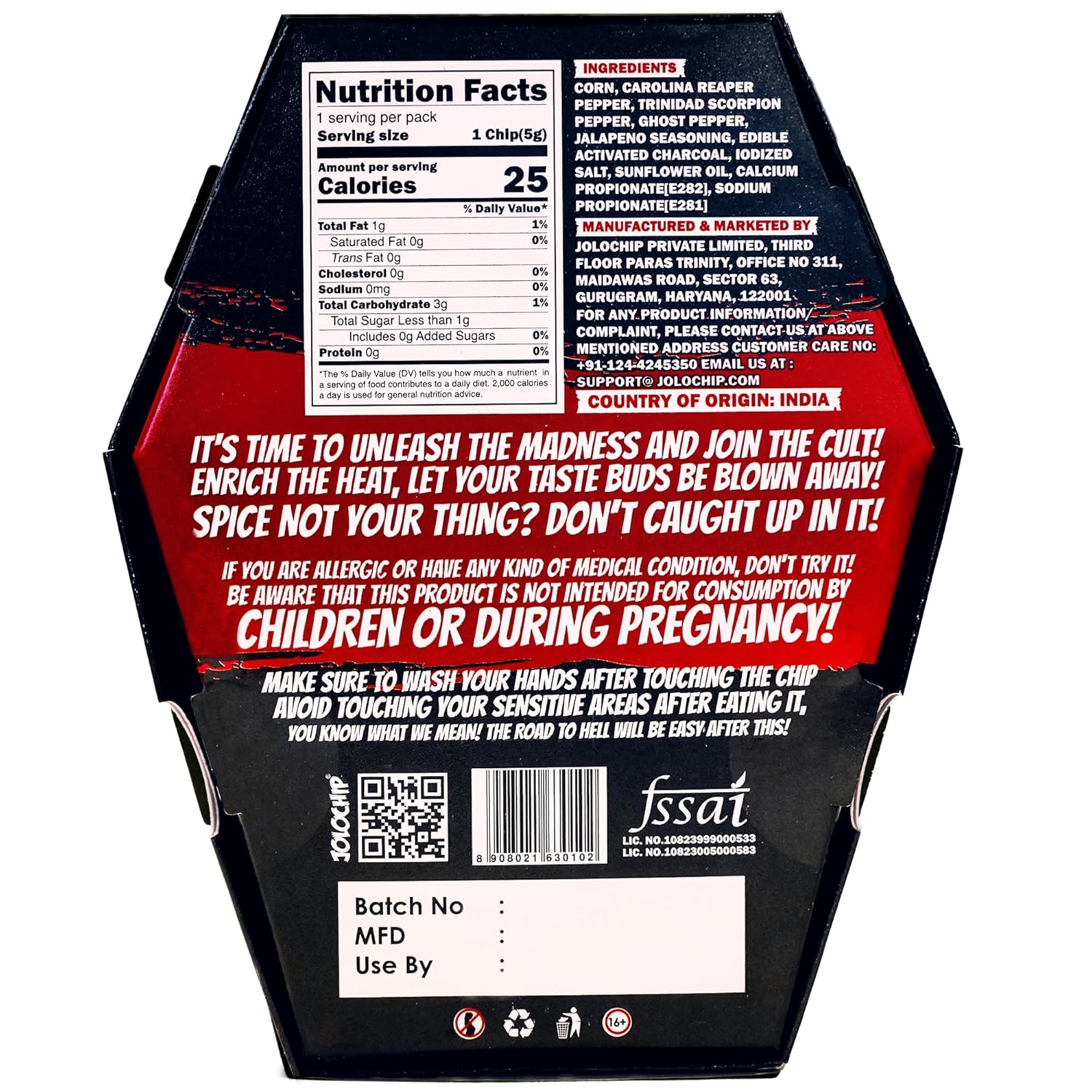 Jolochip LastChip-Challenge (Pack of 1) | Extreme Spicy Tortilla Chip | Hottest Chip in the World | Ultimate Hot Snack | 5 Grm