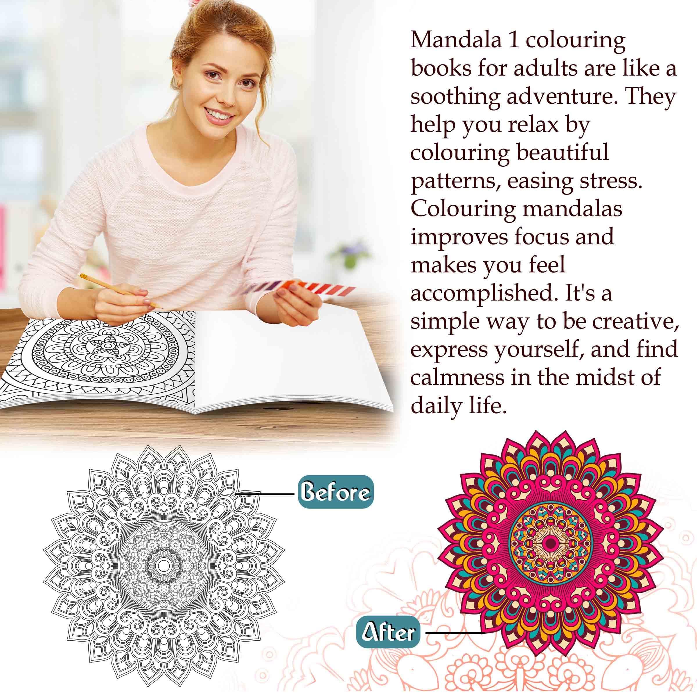 Art Therapy Mandala Adult Colouring Book 1: Mandala Colouring Book, Adult Coloring Book Kit with 12 Sketch Pens, Fun for Adults, Relaxing Coloring workbook