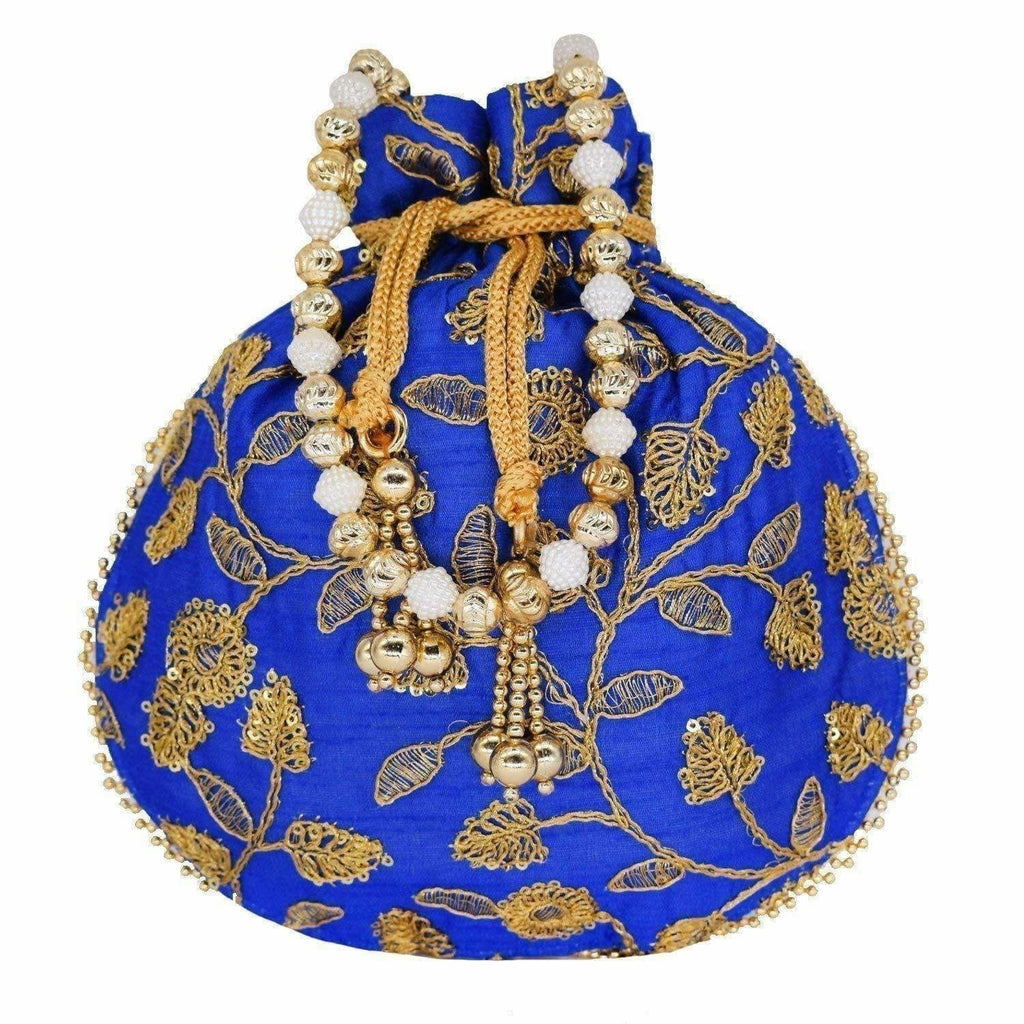 Ethnic Silk Potli bag Clutch Batwa Pouch with Embroidery and Metal Bead work Gift For Women - Distacart