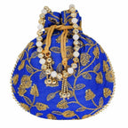 Ethnic Silk Potli bag Clutch Batwa Pouch with Embroidery and Metal Bead work Gift For Women - Distacart