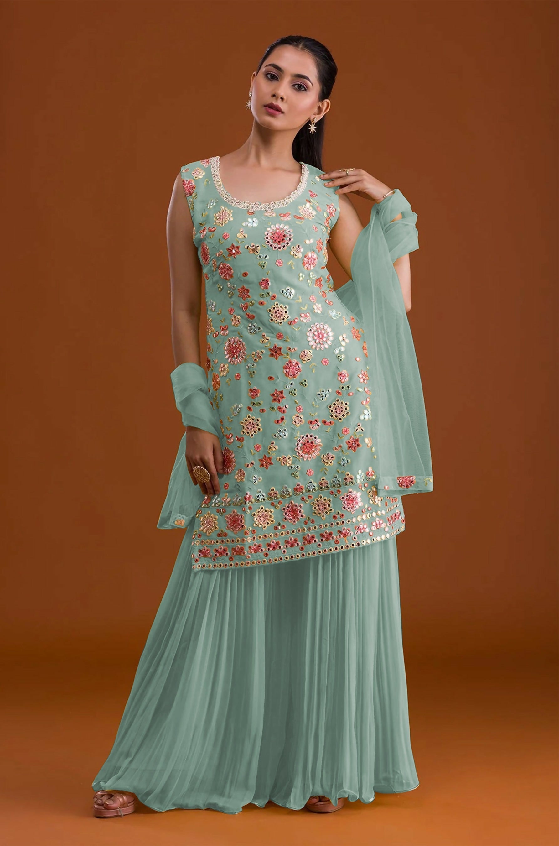 Anaita Sky Blue Georgette Suit with Embroidered Multi Work - Distacart