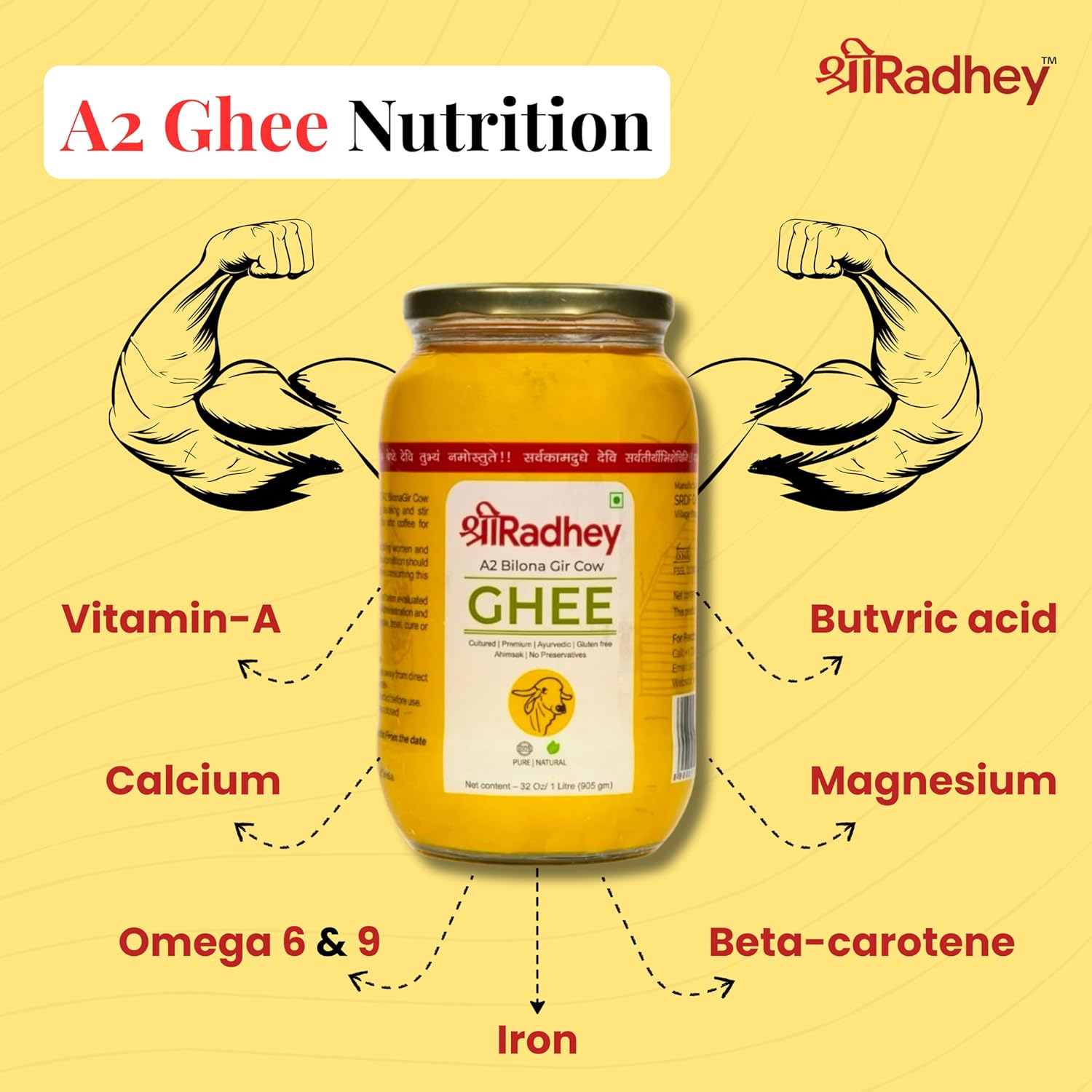 Shreeradhey A2 Bilona Gir Cow Ghee | Bilona Ghee 100% Pure | Churned From Curd | Homemade Organic Authentic Cow Ghee - Distacart