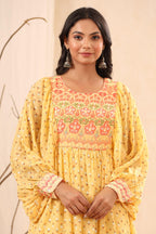 Juniper Women's Yellow Ethnic Motif Printed Georgette Midi Dress With Sequins Work - Distacart
