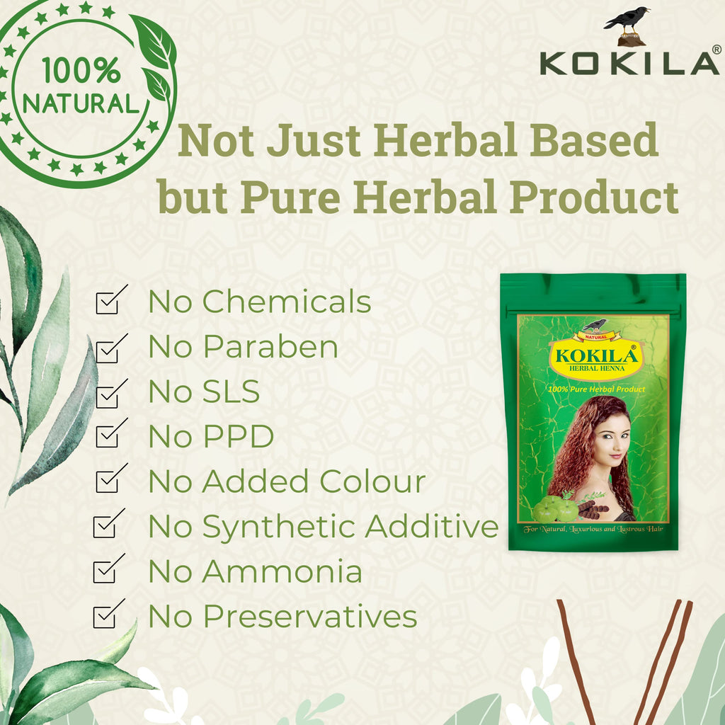 Kokila 100% Natural & Herbal Henna Mehandi Powder With 6 Ayurvedic Herbs, Organic Hair Colour