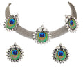 Silver-Plated Alloy Epoxy Peacock Oxidised Necklace - The Pari