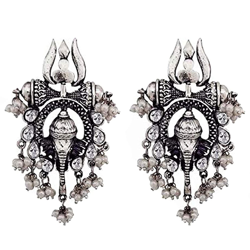 Silver-Plated Alloy Oxidised Ganesh Ji Shape Necklace - The Pari