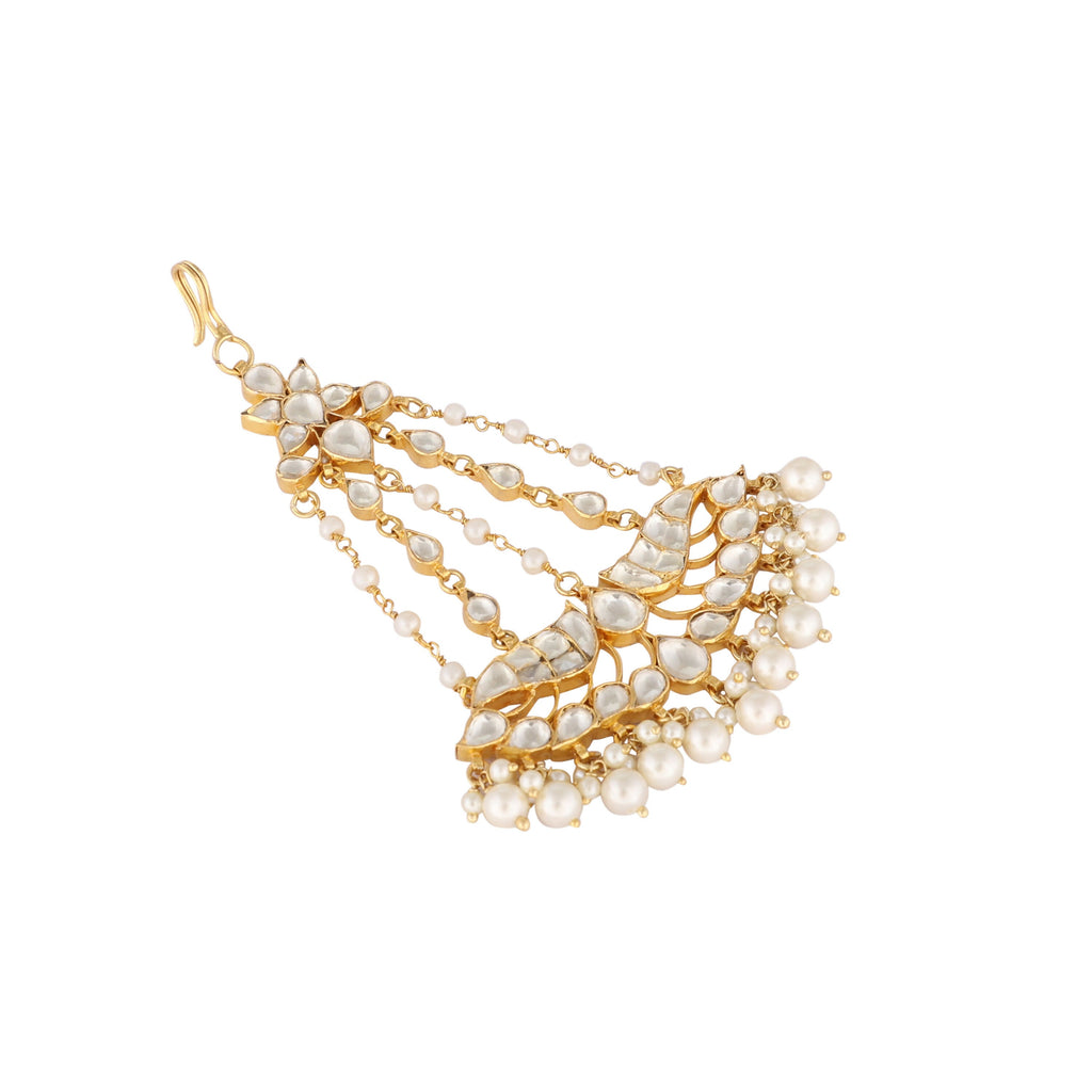 Nuyug 22K Gold-Plated Kundan & Pearl Studded Jhumar Paasa Head Jewellery - Distacart