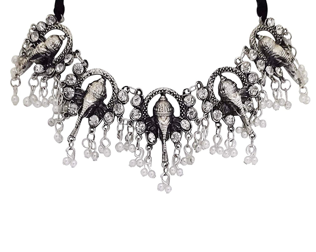 Silver-Plated Alloy Oxidised Ganesh Ji Shape Necklace - The Pari
