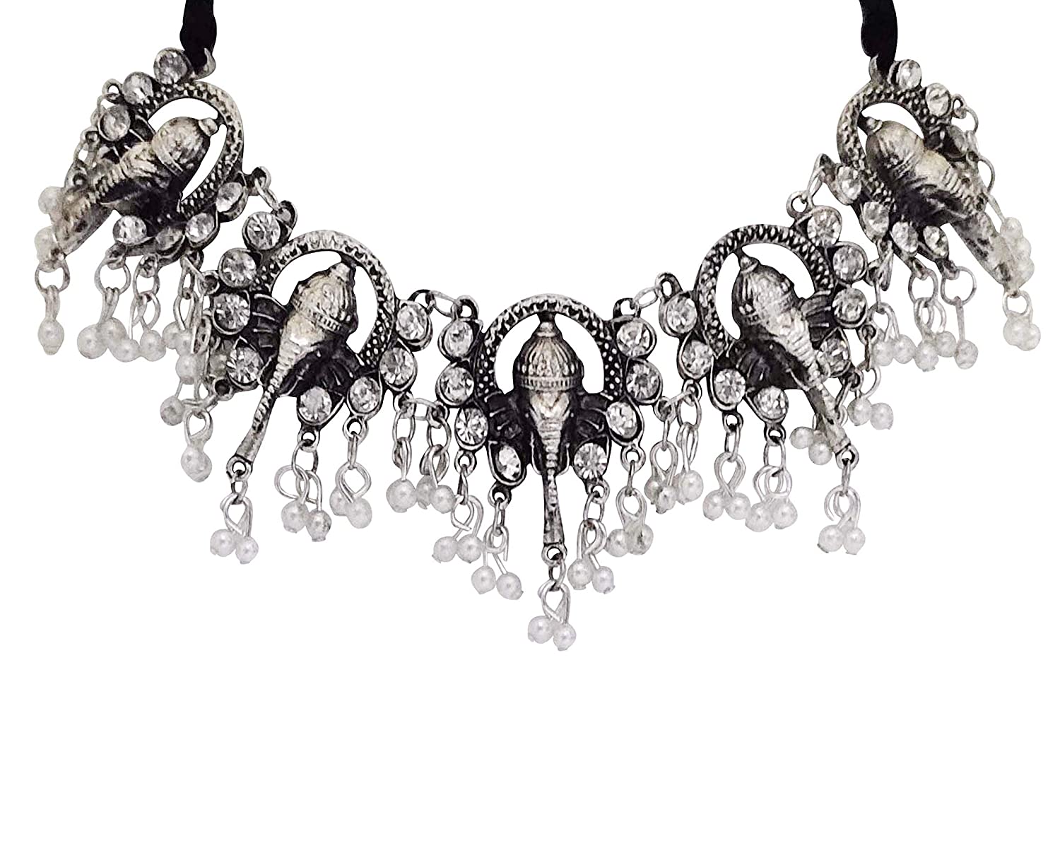 Silver-Plated Alloy Oxidised Ganesh Ji Shape Necklace - The Pari
