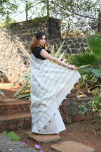 Very Much Indian Pure Linen Saree With Sleek Border And Exclusive Design - Grey - Distacart