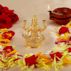 Estele Gold-Polished goddess of wealth Laxmi Devi on lotus Idol for Home/Car decor