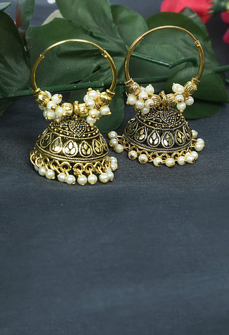 Mominos Fashion Johar Kamal Designer Golden Color Jhumkas