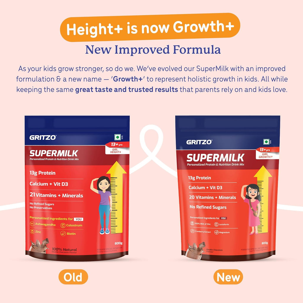 Gritzo Supermilk Height+ Health Drink For 13+Y Girls - Double Chocolate