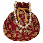Ethnic Silk Potli bag Clutch Batwa Pouch with Embroidery and Metal Bead work Gift For Women - Distacart