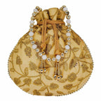 Ethnic Silk Potli bag Clutch Batwa Pouch with Embroidery and Metal Bead work Gift For Women - Distacart