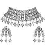 Silver-Plated Alloy Kundan Studded Oxidised Choker Necklace - The Pari