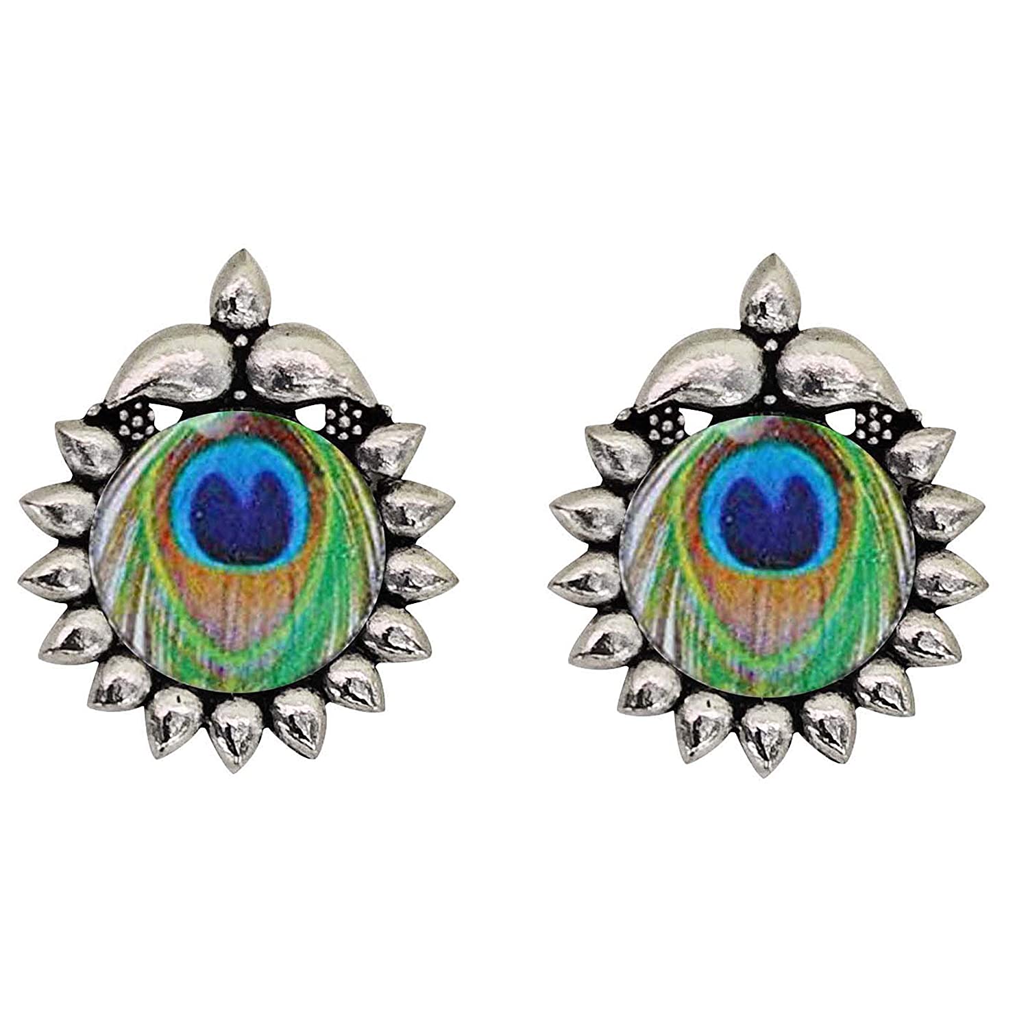Silver-Plated Alloy Epoxy Peacock Oxidised Necklace - The Pari