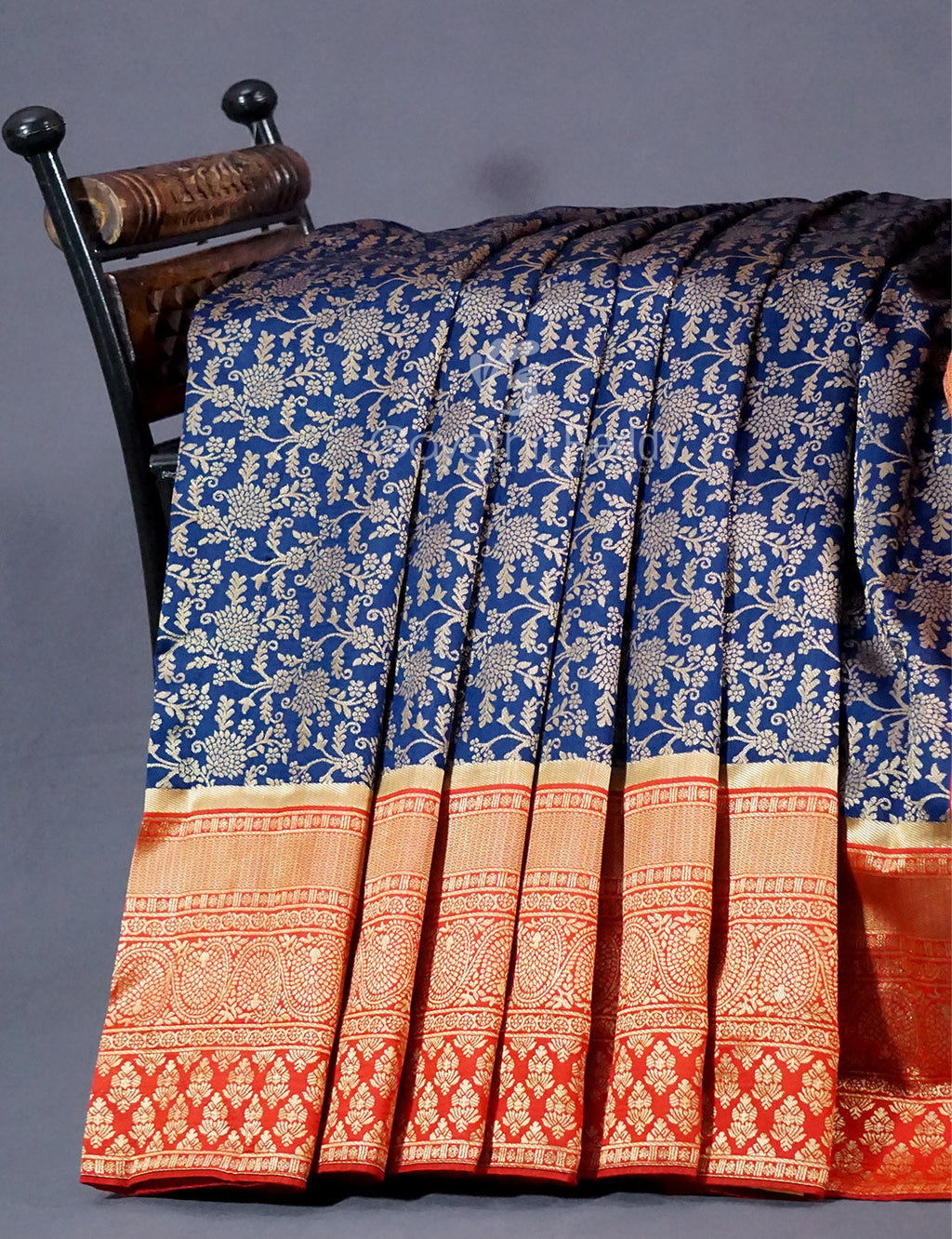 Shades of Navy Blue Floral Designbanaras Semi Silk Saree By Gayathri Reddy Designer Studio