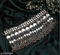 Tehzeeb Creations Women's Silver Colour Oxidised Necklace Set With Mirror Work