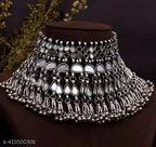 Tehzeeb Creations Women's Silver Colour Oxidised Necklace Set With Mirror Work