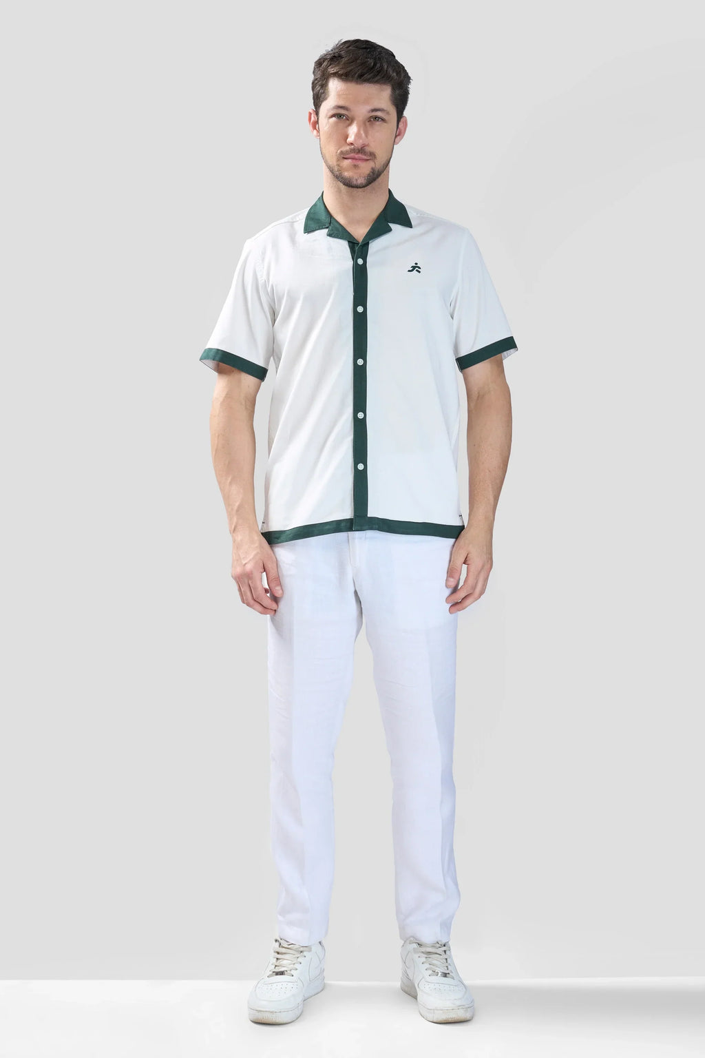 Xkind White Polo Backprinted Textured Relaxed Fit Shirt