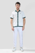 Xkind White Polo Backprinted Textured Relaxed Fit Shirt