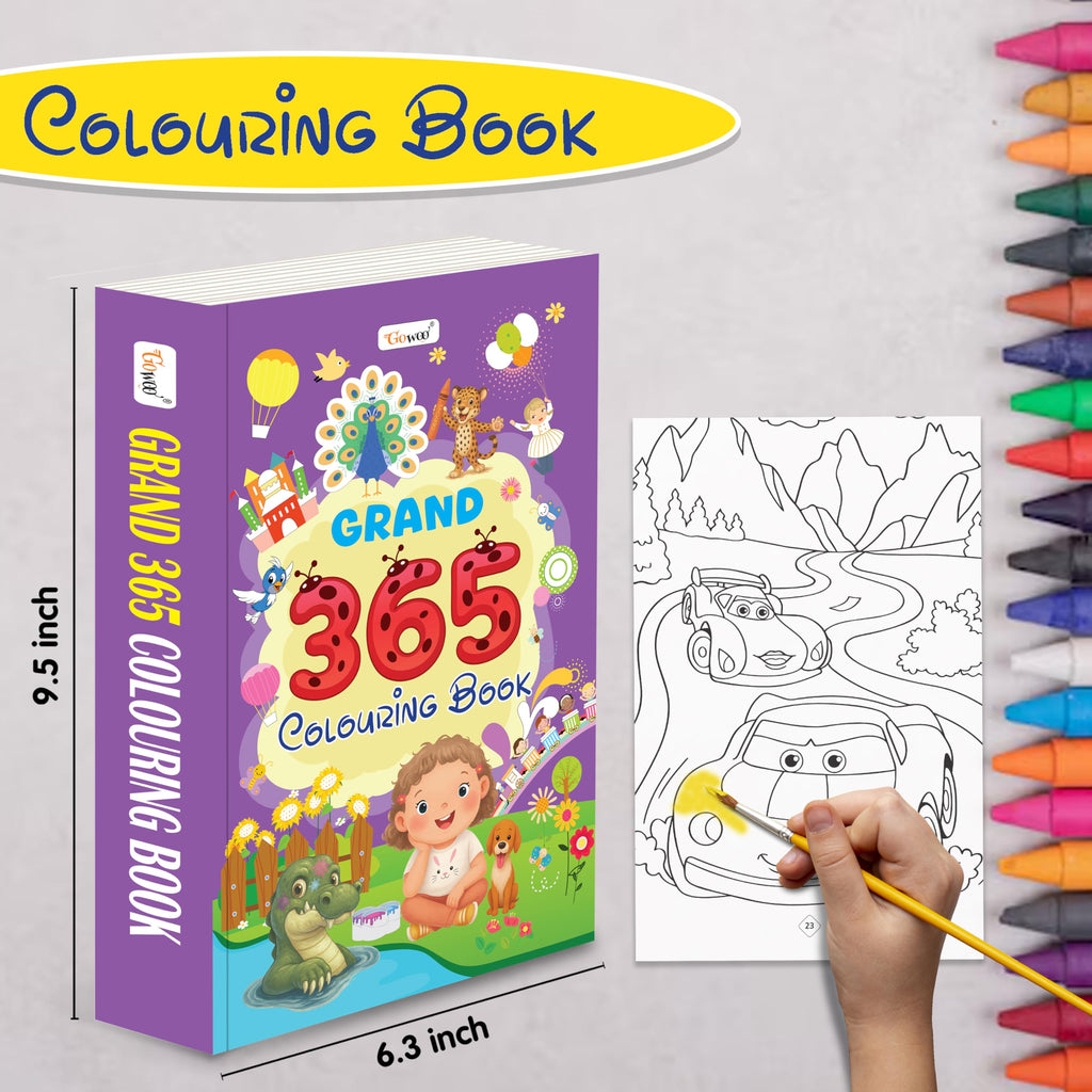 GRAND - 365 Colouring Book :- learn with colouring, creative learning for toddlers, preschool colouring book, educational book for kids, toddler fun book, simple colouring book for kids