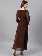 Janasya Brown High Slit Floor Length Anarkali Kurta & Trousers - Distacart