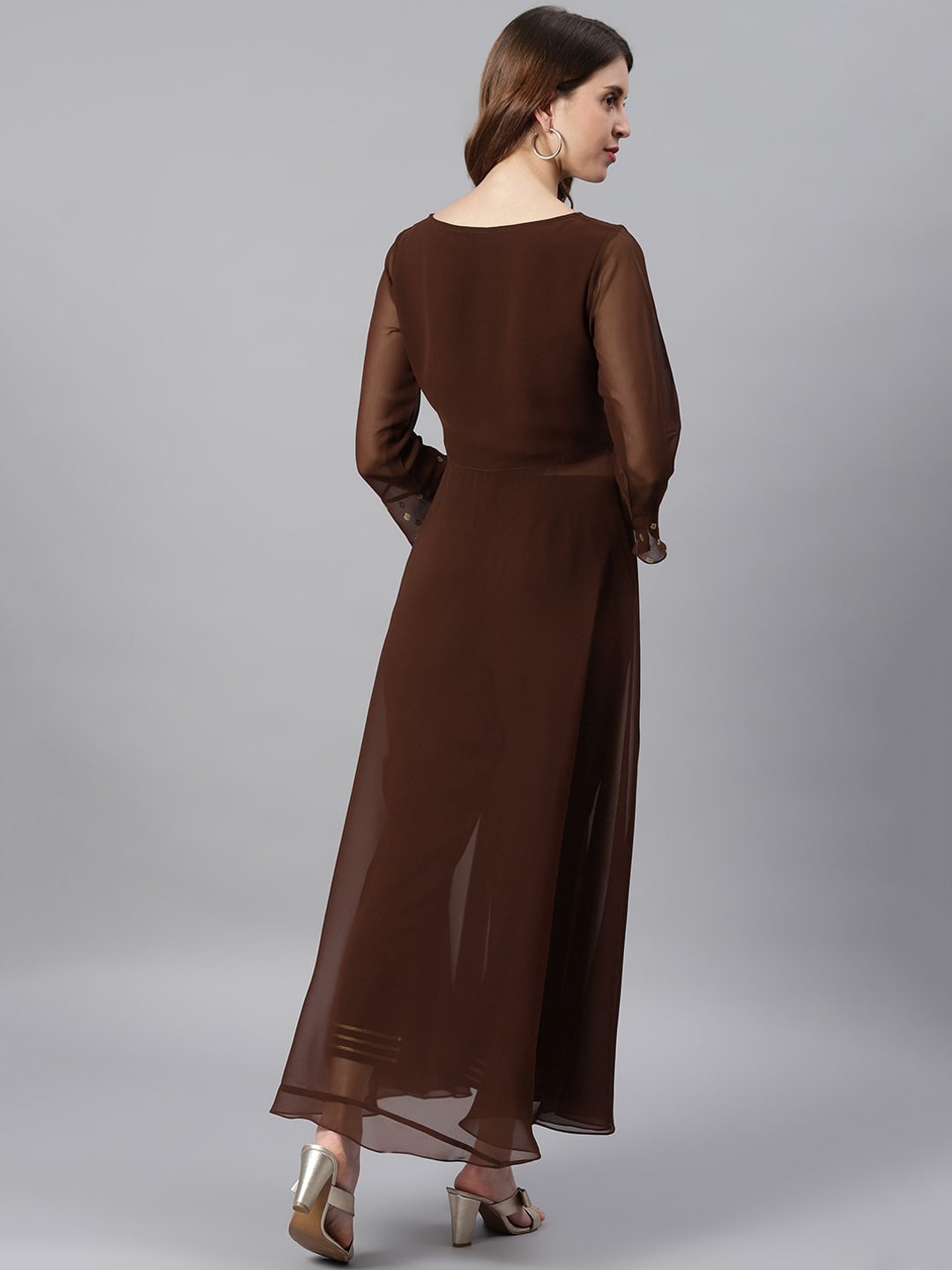 Janasya Brown High Slit Floor Length Anarkali Kurta & Trousers - Distacart