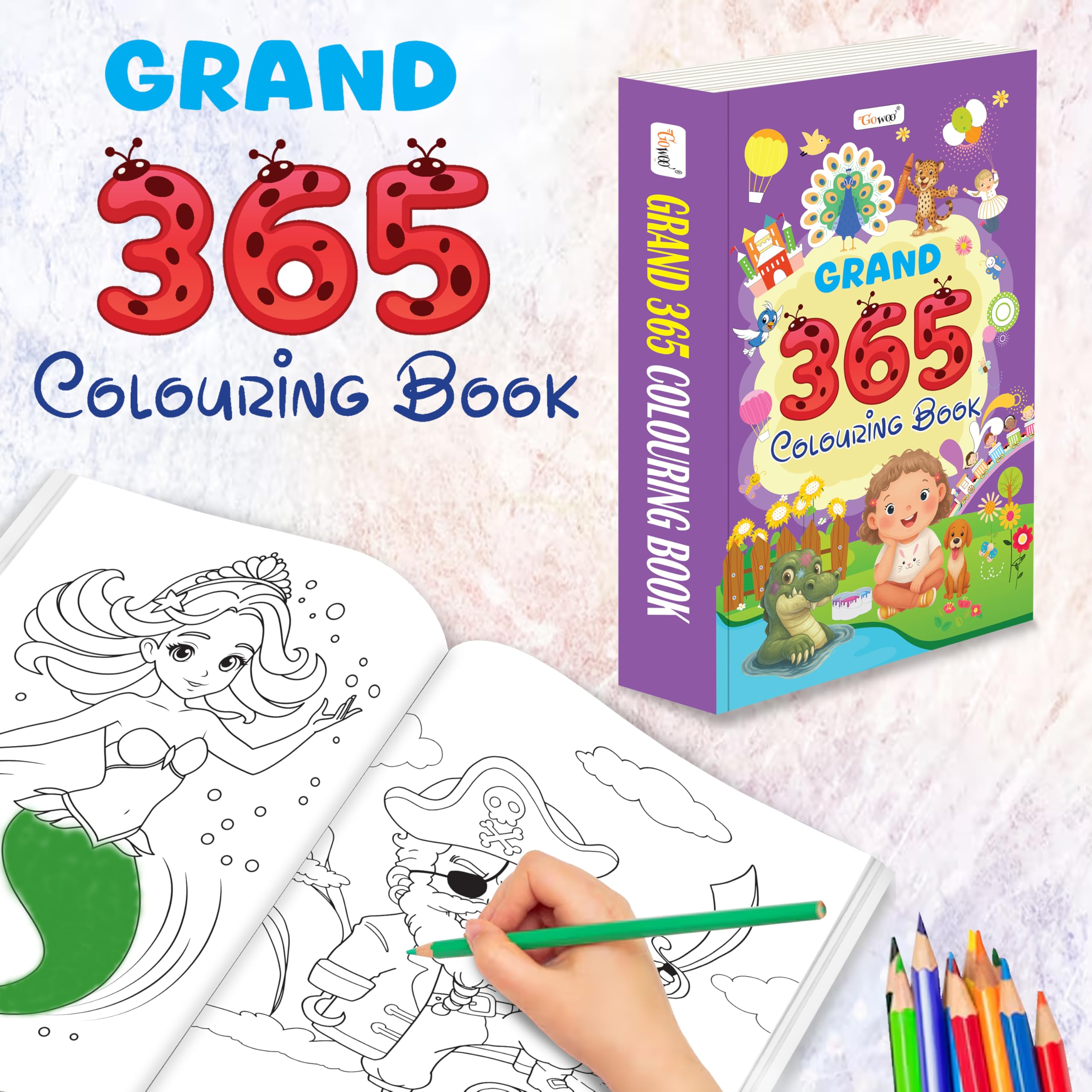GRAND - 365 Colouring Book :- learn with colouring, creative learning for toddlers, preschool colouring book, educational book for kids, toddler fun book, simple colouring book for kids